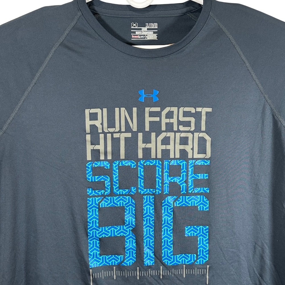 Under Armour Mens HeatGear Run Fast Hit Hard Score Big‎ Shirt Gray XL ARMY 911